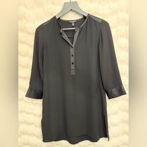 100% Silk Eileen Fisher Petite Black Henley Blouse 3/4 Sleeve PP